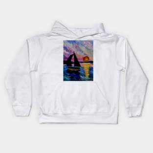 Out sailing at sunset. Kids Hoodie